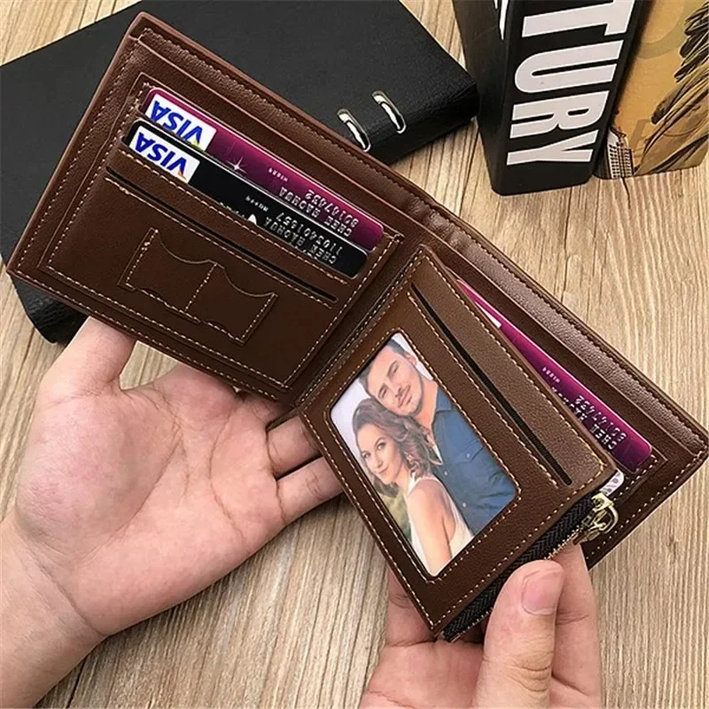 Foto personalizada, regalo personalizado para el día del padre, billetera para hombre con cremallera, bolsillo Interior para monedas, billeteras con imagen para él, tarjetero
