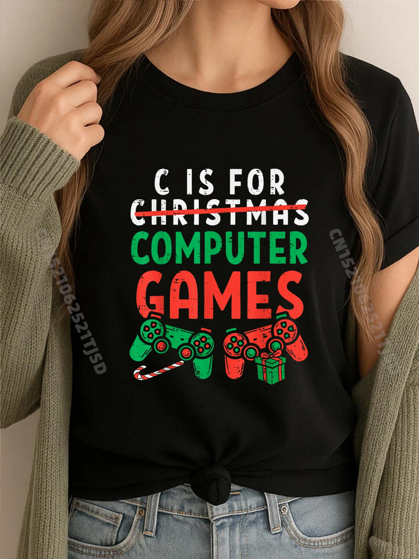 

C Is For Computer Games Gamer Christmas Woman Girls Xmas Oversized Футболка Женщина Винтаж Нового года