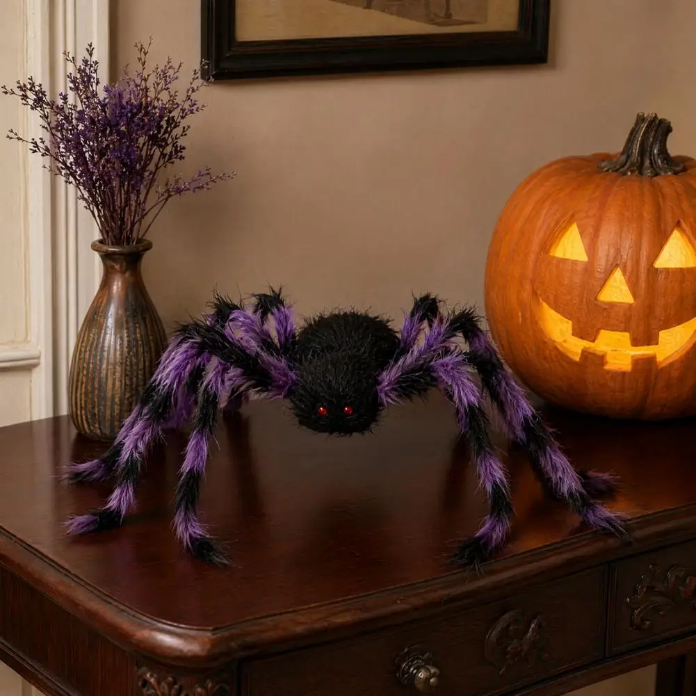 Spider Plush Toy Fake Spider Plush Furry Spider Halloween Decoration Soft Hairy Prop for Outdoor Yard Haunted House Indoor Party