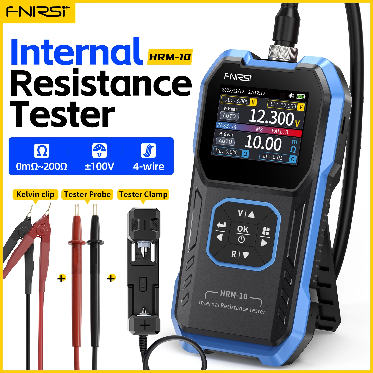 Fnirsi-bateria Tensão Intemal Resistência Tester de Alta Precisão Lítio Fosfato 18650 Hrm10