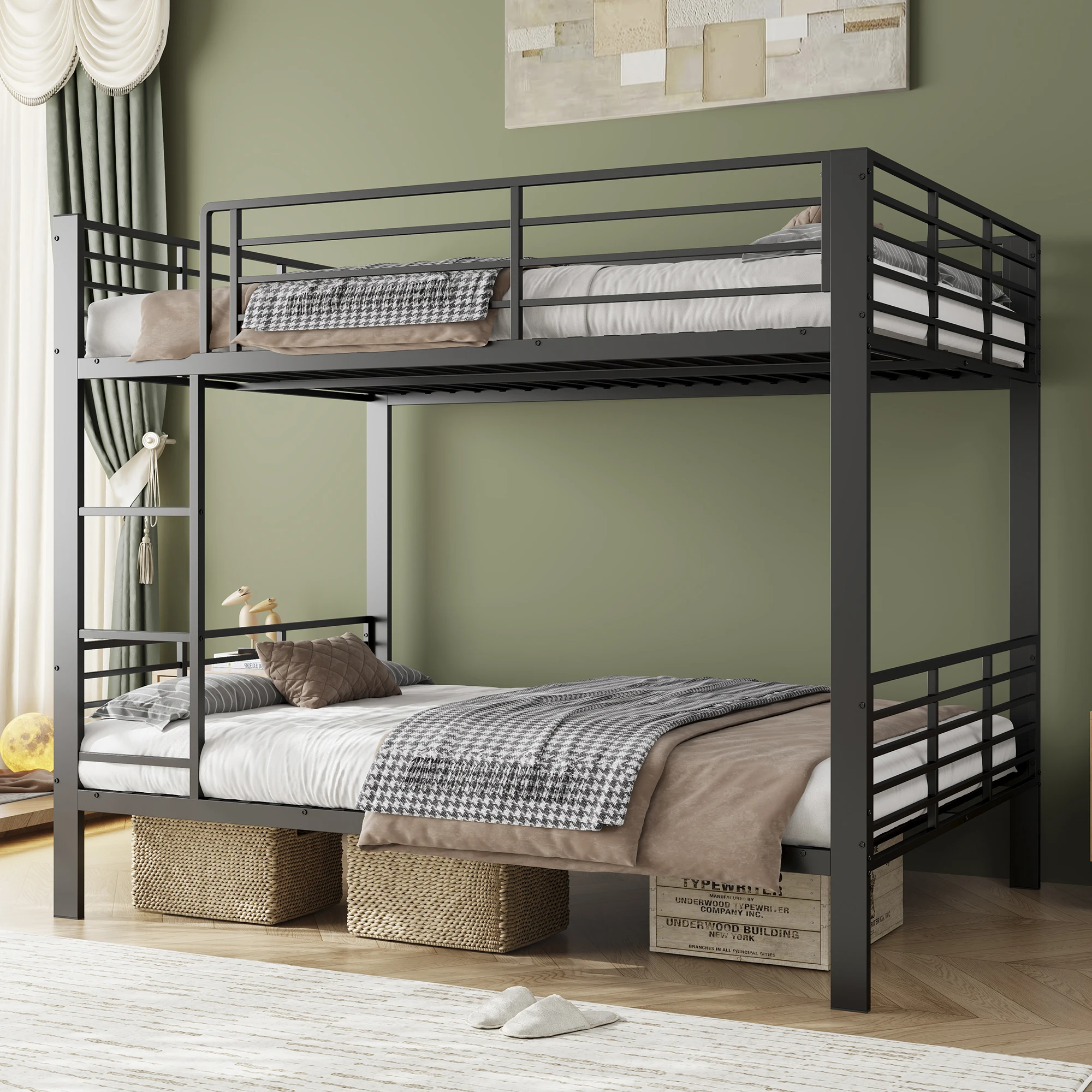 Structure de lit superposé en métal robuste pour adultes, lit mezzanine en acier massif avec conception silencieuse, capacité de charge élevée, noir, idéal pour les appartements partagés et les locations de vacances