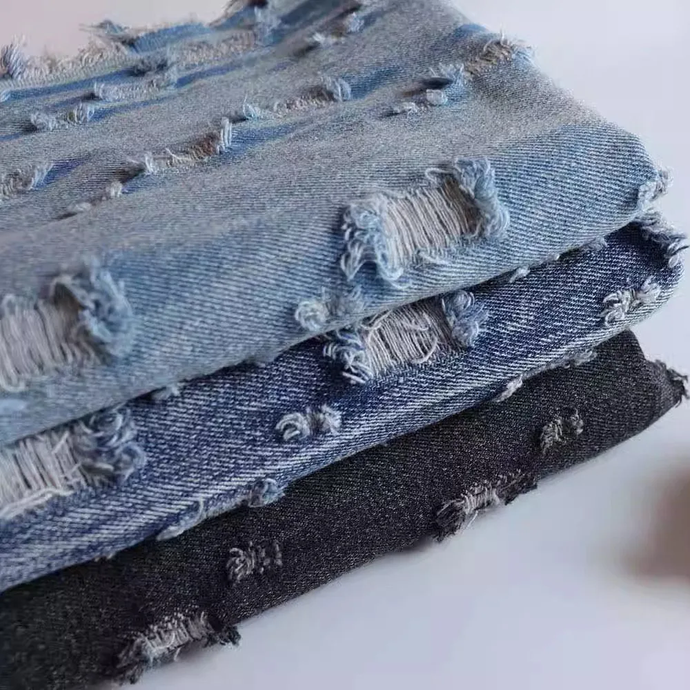 Broken Hole Jeans Fabric Thick Fashion Washed Textured Denim For Pants Blazer Dress Toys Diy Sewing Handcraft Telas