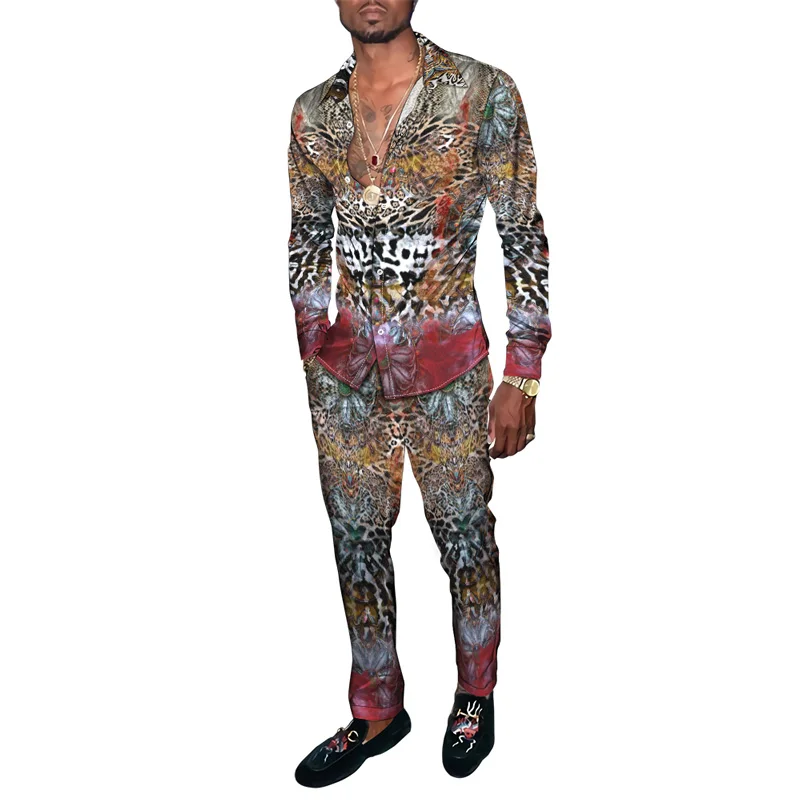 Herbst Leopard 3D-Druck Männer Harajuku Stil Kleidung Anzüge Trainings anzug Mode Langarmhemd lange Hosen zweiteilige Sets Kleidung