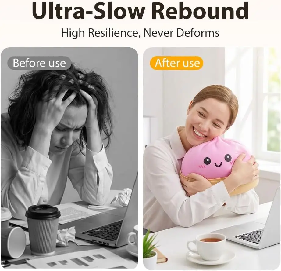 Aesthetic Bun Pillow Toy: Giant Maltose Texture Squeeze Cushion, Realistic Food Ornament, Trendy Office Desktop Decor, New