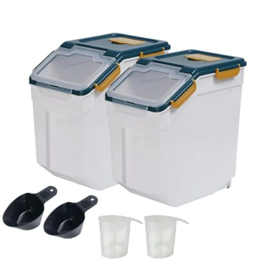 

Large Airtight Flour Storage Container 25Lb 2Pack with Wheels Seal Locking Lid BPA Free for Flour Rice Grain Measuring Cup Scoo