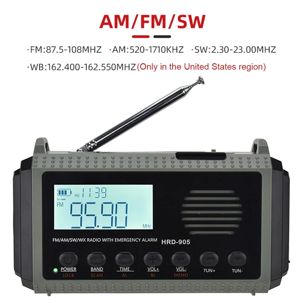 كرنك اليد الشمسية AM FM SW NOAA راديو الطقس 10000MAh المحمولة راديو الطوارئ الشعلة القراءة مصباح SOS إنذار قوة البنك