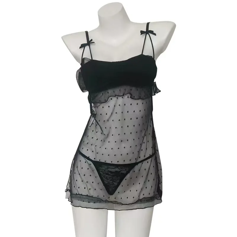 Roupa íntima sexy gaze transparente renda roupa halter arco halter bodycon camisola lingerie erótica