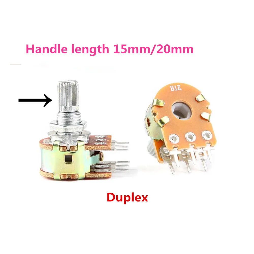 

WH148 6Pin duplex potentiom15mm 20mm B1K B2K B5K B10K B20K B50K B100K B250K B500K B1M Linear Taper Rotary Potentiometer Resistor