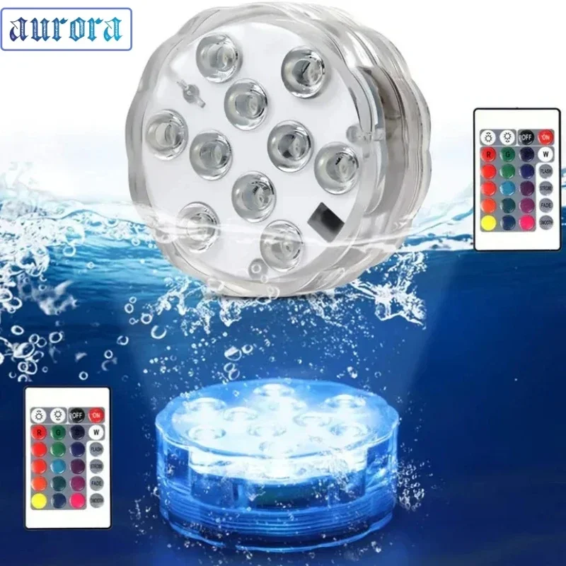 

10leds RGB Led Submersible Light Underwater Night Lamp IP68 Outdoor Spotlight for Aquarium Fish Tank Pond Pool Wedding Decor