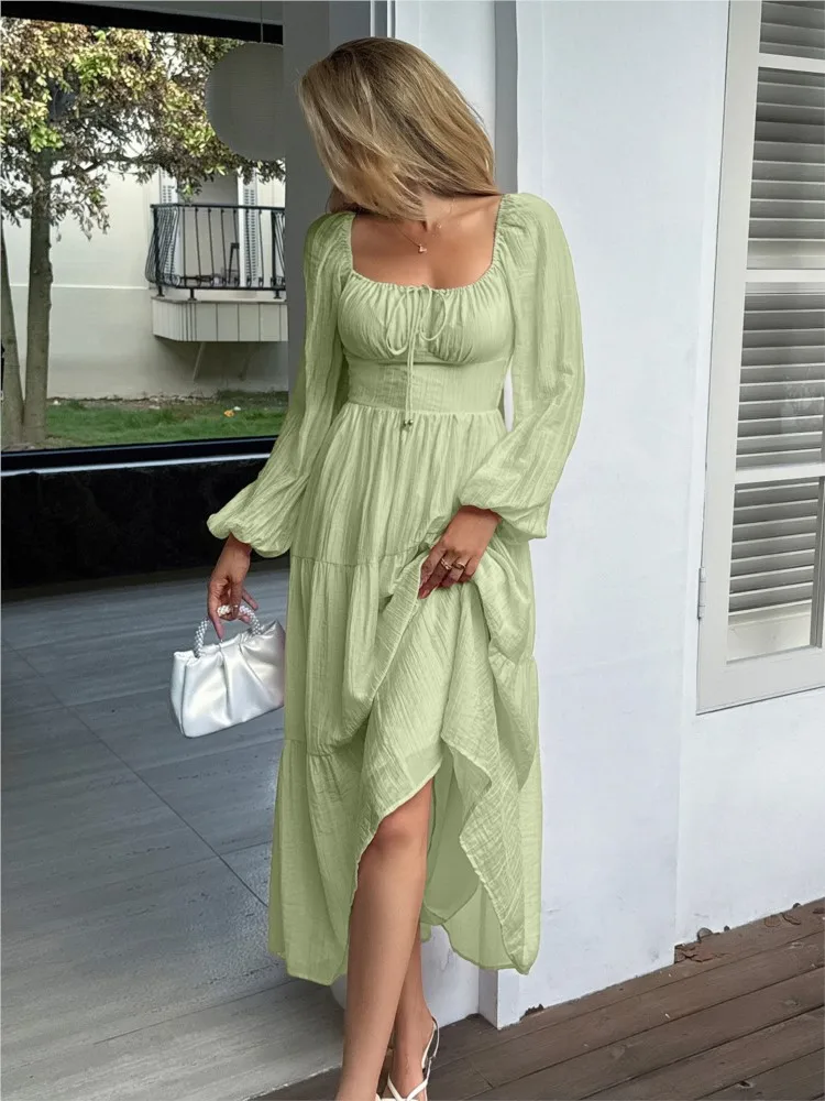 

Dresses For Woman French Long Sleeve Casual Solid Color Dress Long Sleeves Simple Style Vestidos All-match Fashion Temperament