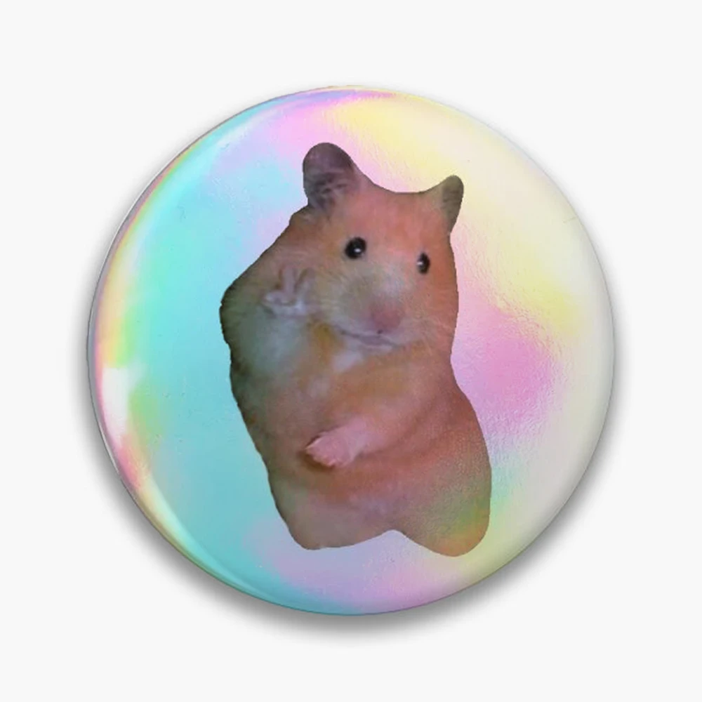 Hamster Meme With Peace Sign Pin Holographic Star Heart Pin Brooches Laminated Button Fashion Accessory