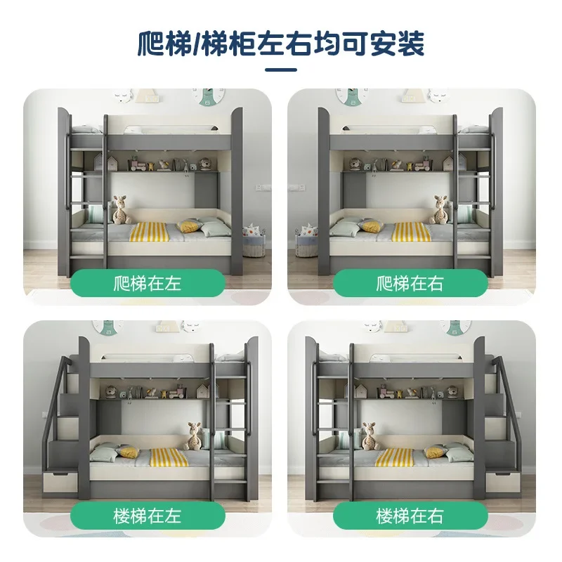 درج نزل خشبي لغرفة الأطفال مقاس منزل مزدوج للأطفال بإطار كوين خشبي متين سرير علوي للأطفال مع دولاب