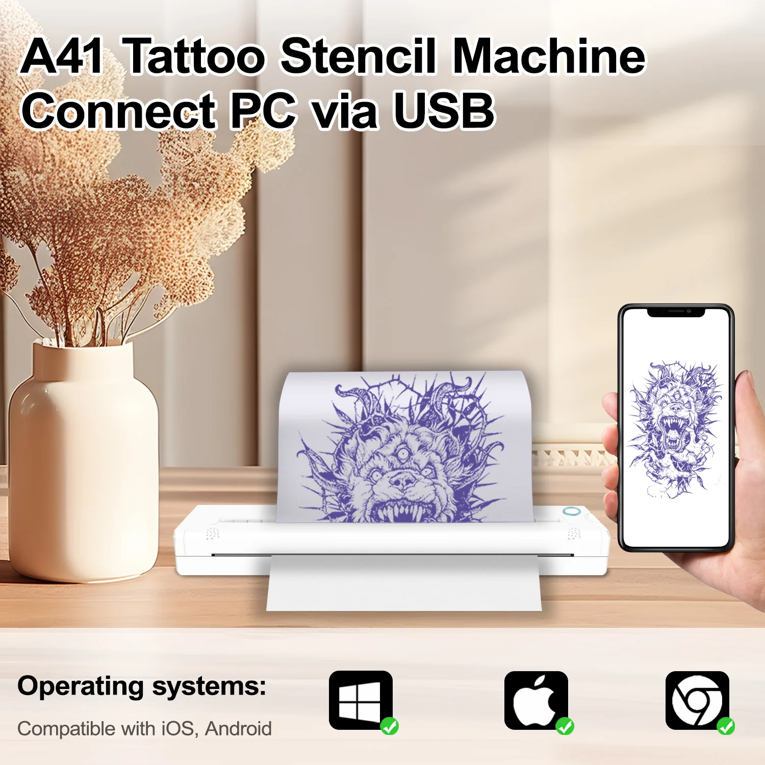 Imagem -03 - Máquina de Impressora Térmica de Tatuagem Portátil Estêncil de Transferência sem Fio Copiadora de Papel a4 Smartphone Compatível com Bluetooth e pc Usb