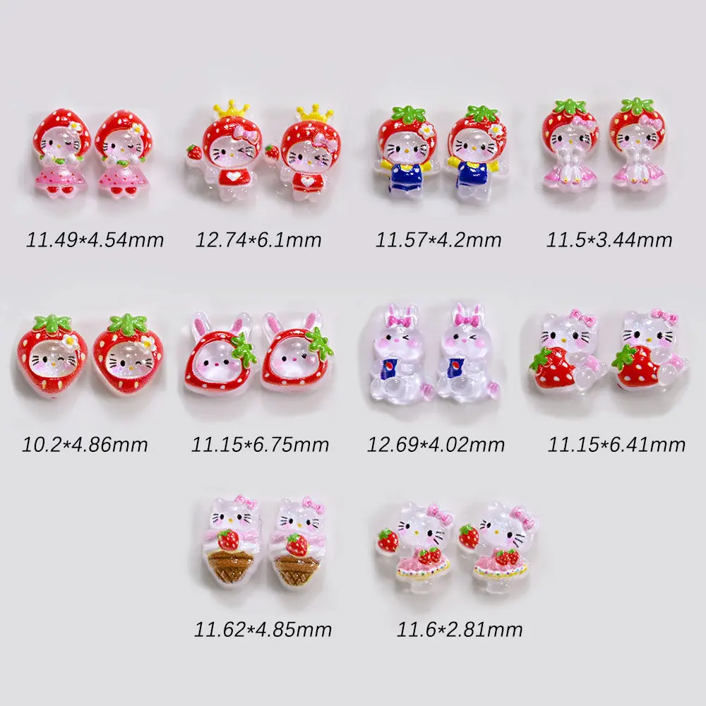 50 個かわいいイチゴヘッド KT 猫ネイルアートチャーム 3D イチゴハローキティネイルアート装飾グリッター樹脂 DIY ラインストーン