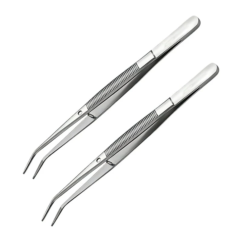 1/2Pcs Stainless Steel Tweezers Multipurpose Bent Tip Tweezers Sewing Machine Tweezers Antislip Tweezers for Jewelry Sewing Pet