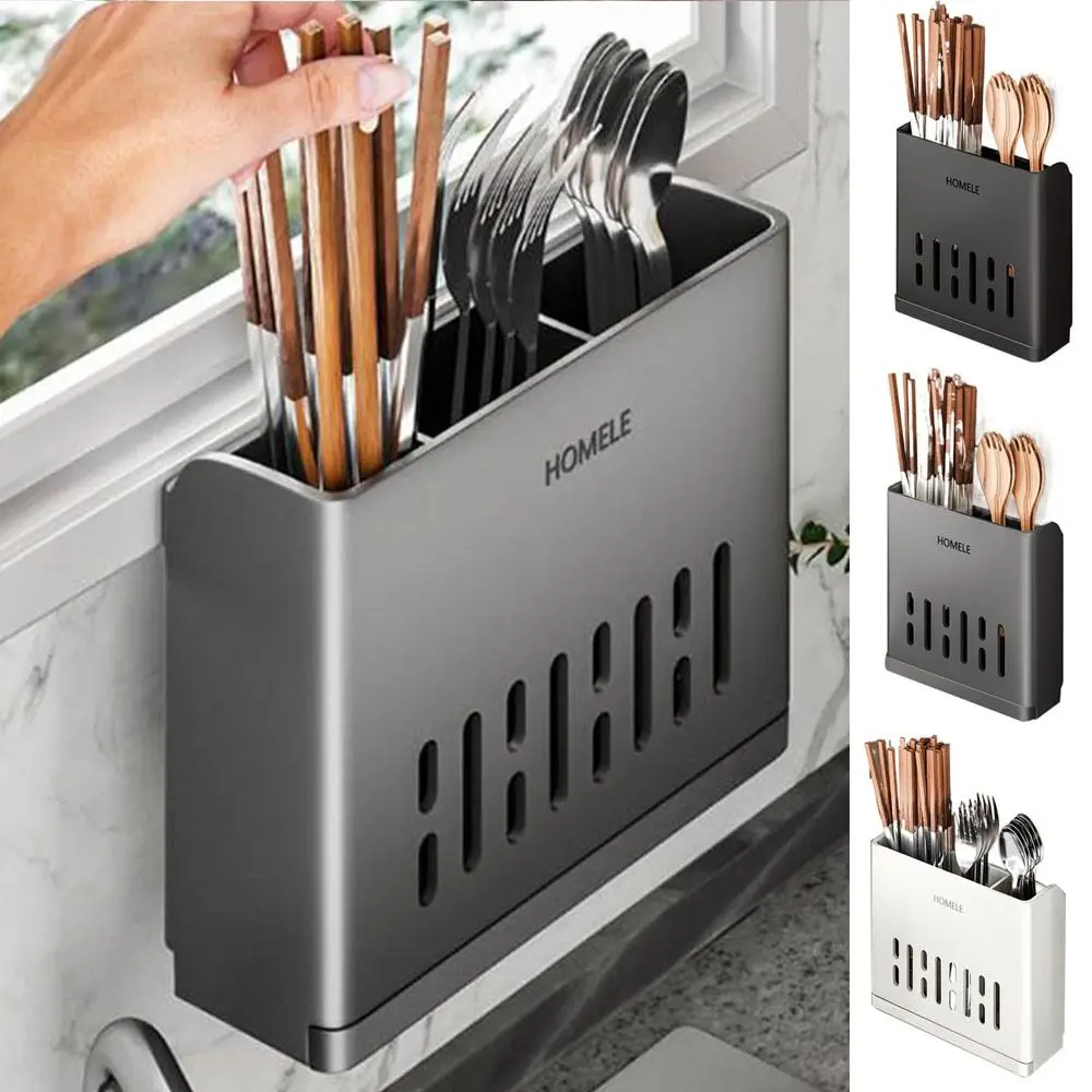 Plastic Chopsticks Tube Fashion Wall Mounted Self Adhesive Chopsticks Holder Space-Saving Drain Chopsticks Cage for Kitchen