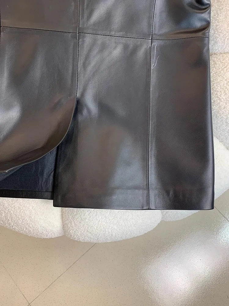 New Women Sheepskin Genuine Leather Vest Jacket Double Breasted Slim Fit High Waist Medium Long Office Lady Fashion Waistcoat
