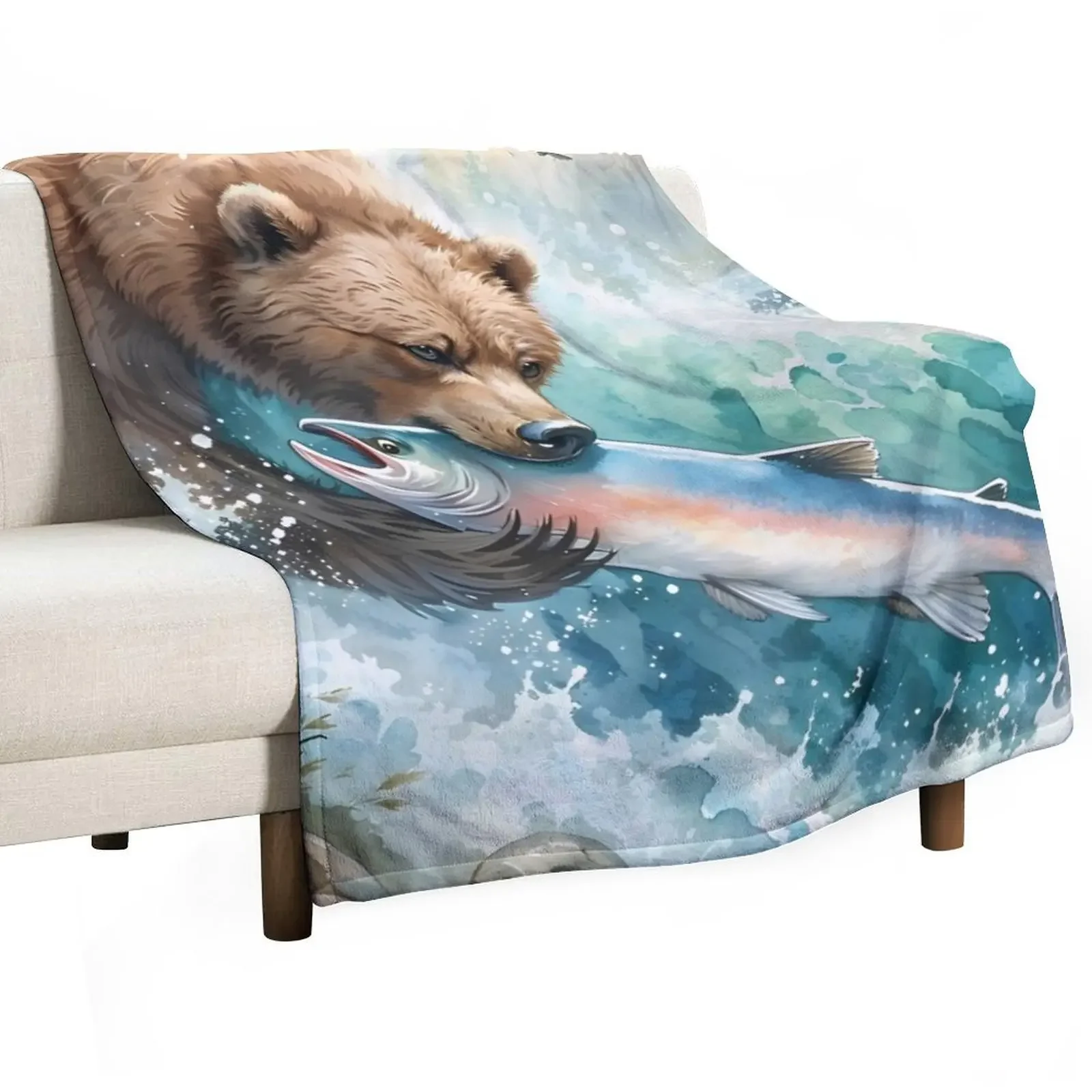 

Bear Hunting Salmon Throw Blanket Soft Thins for babies Blankets