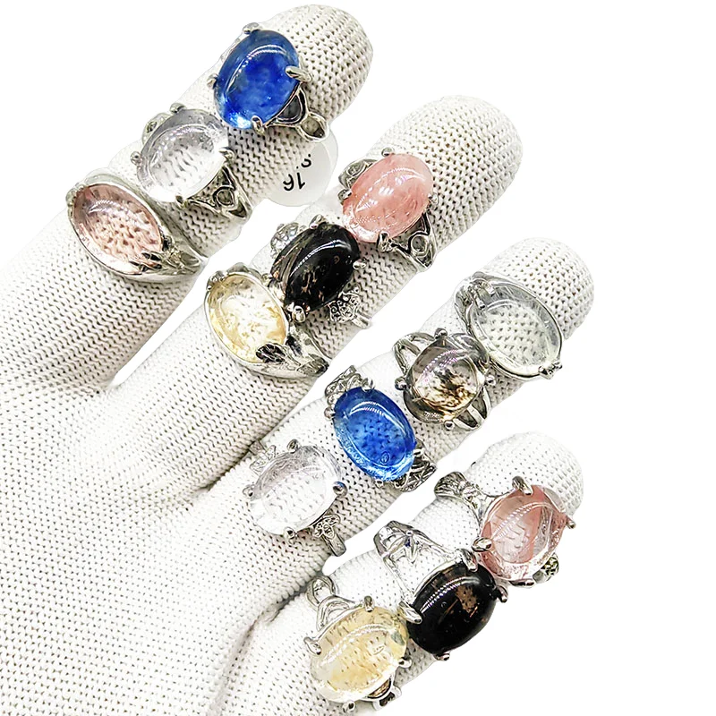 20pcs/Lot Wholesale Natural Crystal Stone Finger Rings for Women Clear White Pink Yellow Joint Ring Silver Color Jewelry Wedding