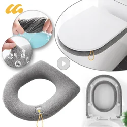 Winter Warm Toilet Seat Cover Mat Bathroom Toilet Pad Cushion With Handle Thicker Soft Washable Closestool Warmer Accessories