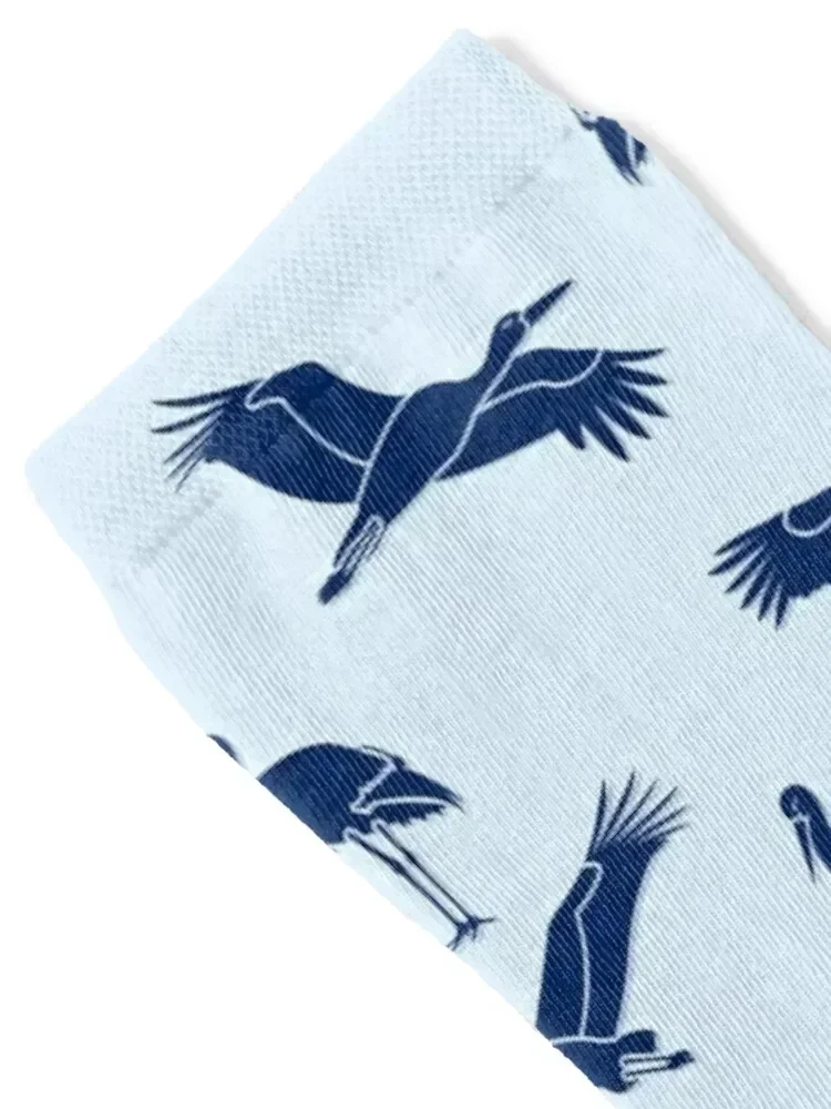 Blue Stork pattern Socks gift hiking professional running football Men's Socks Women's