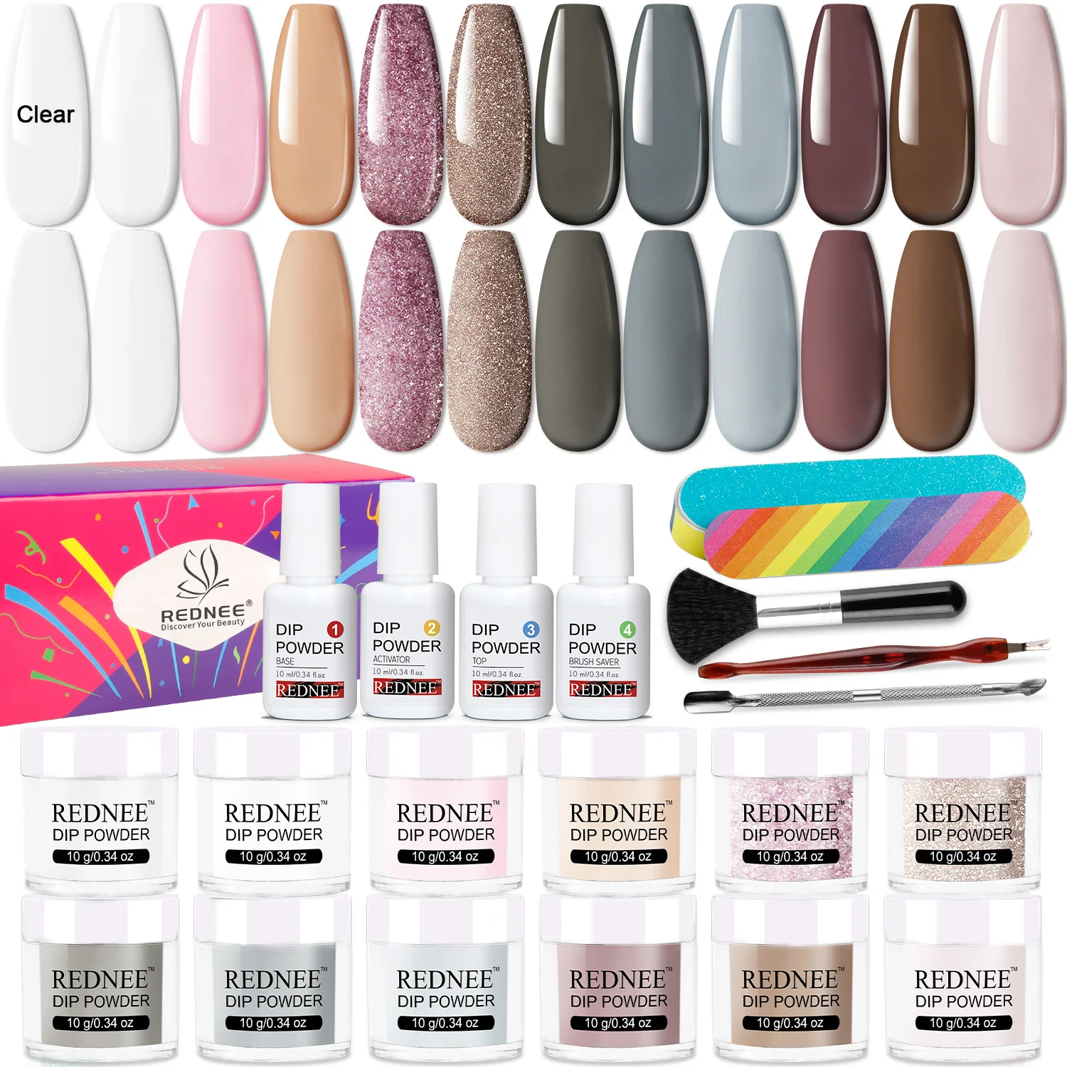 12 لونًا من مسحوق الغمس وقاعدة منشط المعطف العلوي والأدوات الأساسية للمبتدئين بتصميم فن الأظافر هدايا النساء #1