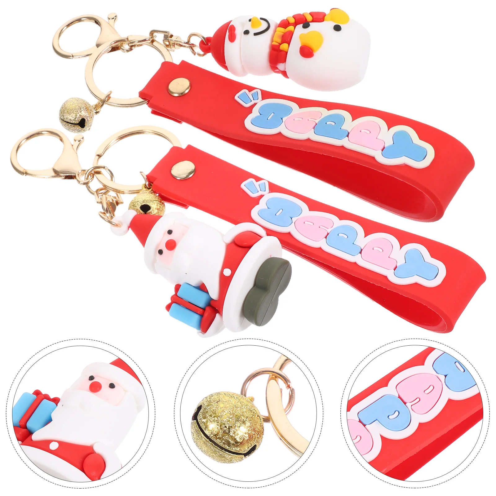 

2Pcs Xmas Keychain Santa Claus Snowman Pendant Wear-Resistant PVC Metal Cute Christmas Bag Charm Decorative Accessory