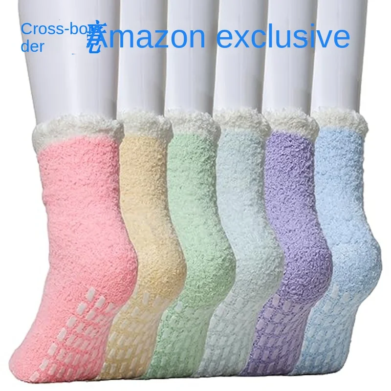 1PR Dispensing Non-Lint Women's 7-Color Twist Coral Velvet Winter Tube Socks Floor Socks Wholesale