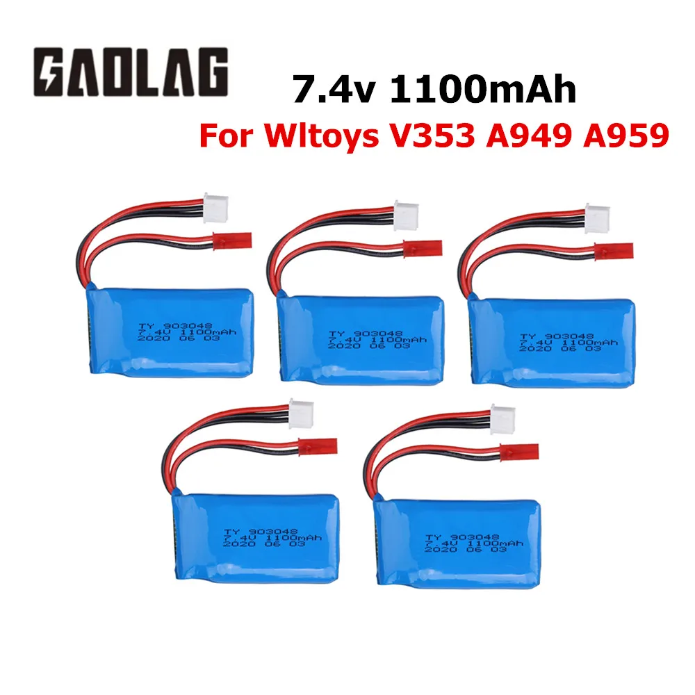 Литий-полимерный аккумулятор для Wltoys V353, A949, A959, A969, A979, k929, 7,4 В, 1100, 1 шт., 5 шт.