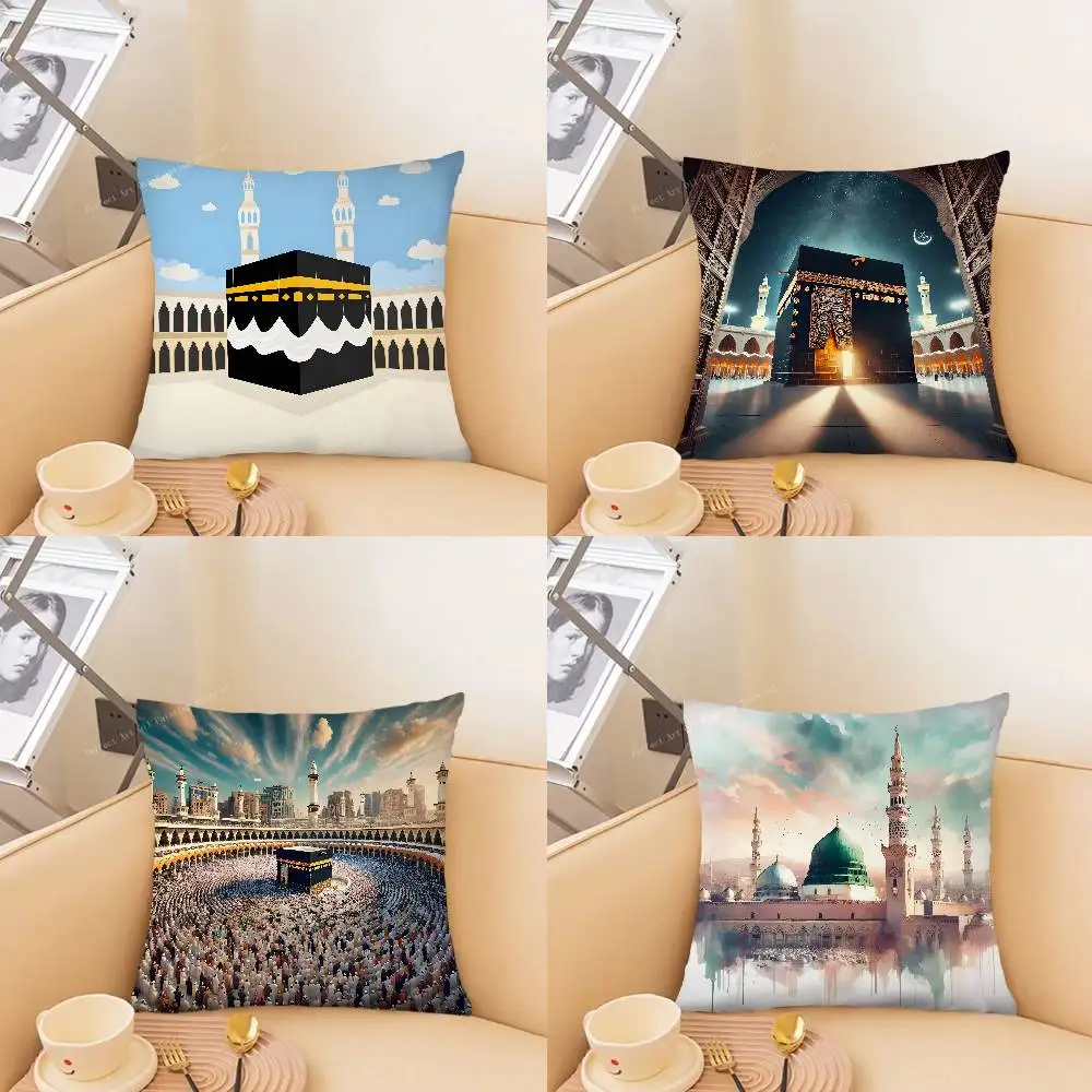 1pc Arab Islam Islamic Mecca Pilgrim Pillow Case Fashion Square Pillowcase Bedroom Sofa Room Ins Decoration Leisure