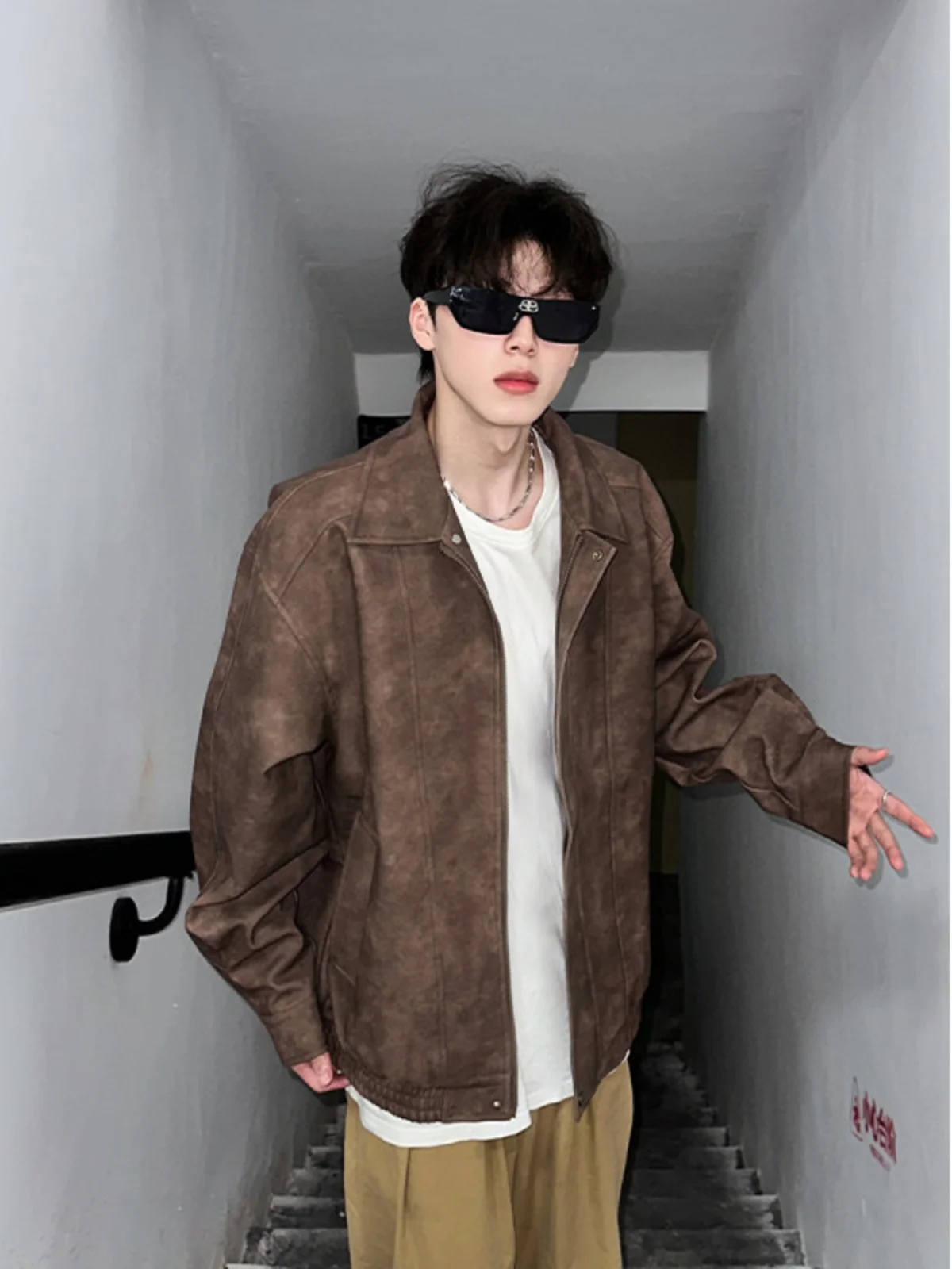 

Американский коричневый кожаный джет в стиле ретро, мужской весенне-осенний модный элитный мотоциклетный костюм Badass, бейсбольный дэт с воротником