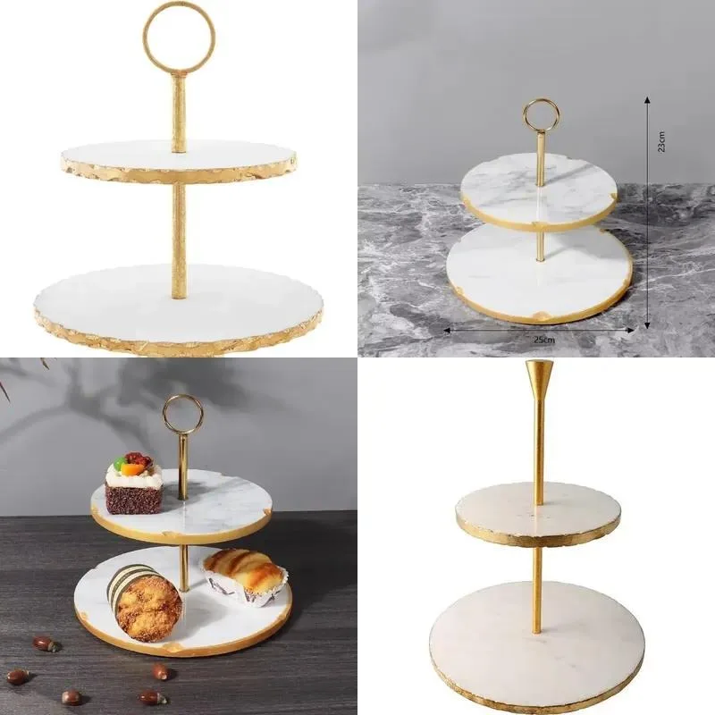 2 Tier Gold Marble Dessert Display Stand Layered Cake Rack Pastry Tray for Afternoon Tea Party Home Kitchen Serving