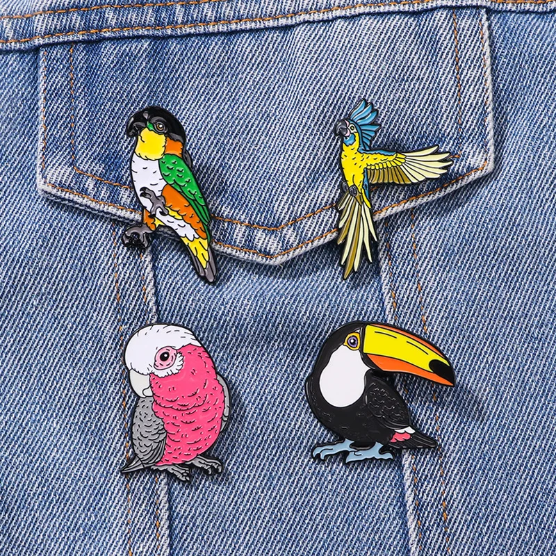 4pcs Cute Cartoon Parrot Enamel Brooch Creative Animal Bird Lapel Pin Badge Backpack Clothing Hat Accessories