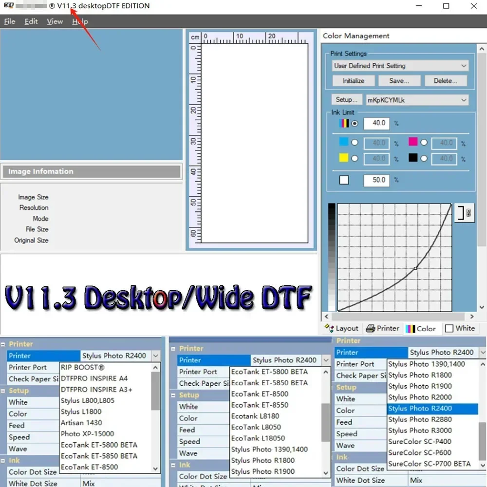 DTF Printing Software V11.3 Rip USB Version 11.3 for Epson EcoTank ET5800 ET5850 ETL8180 i1600 XP600 i3200 RIP Ver 11.3 Dtf Kit