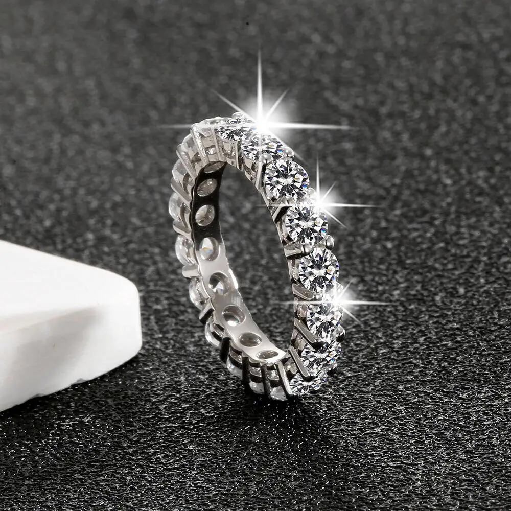 5mm 7ct bunter Moissan ite Ring versilbert mit Weißgold Ehering Ewigkeit sband Verlobung ringe für Frauen – Detail 3