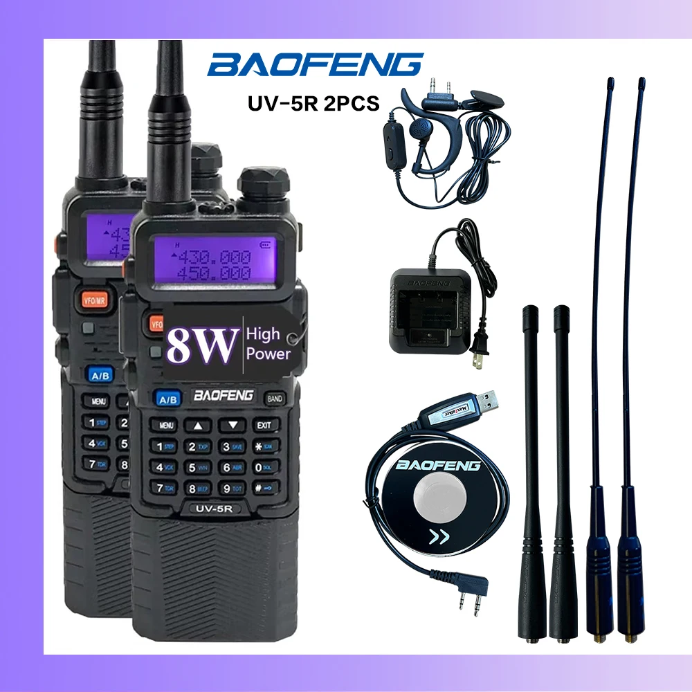 

BAOFENG UV-5R 8W 2 Pack Long Range Dual Band Two Way Radio with 3800mAh Battery FM Handy Transceiver Ham Radio Walkie Talkie