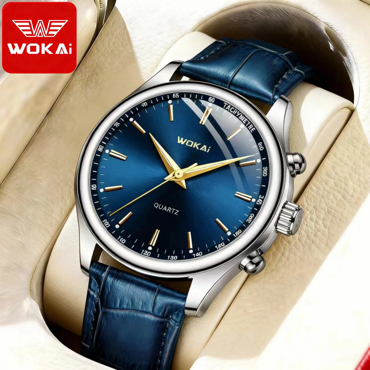 새로운 2023wokai 비즈니스 시계 쿼츠 스포츠 시계 레저 벨트 남성용 시계 남성용 시계