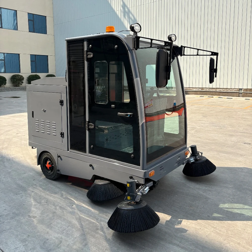 Electric Ride-On New Road Sweeper Truck with All Closed Cab Automatic Cleaning Three-Wheel Five-Brush System