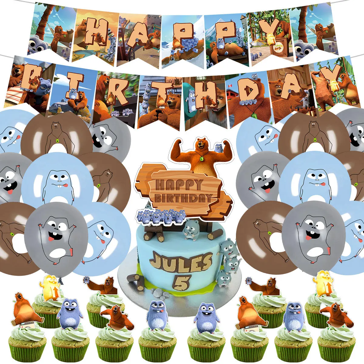 Grizzy And The Lemmings Theme Bear Happy Birthday Party Decoration Boys Kids Latex Balloons Banner Cake Toppers Party Supplies