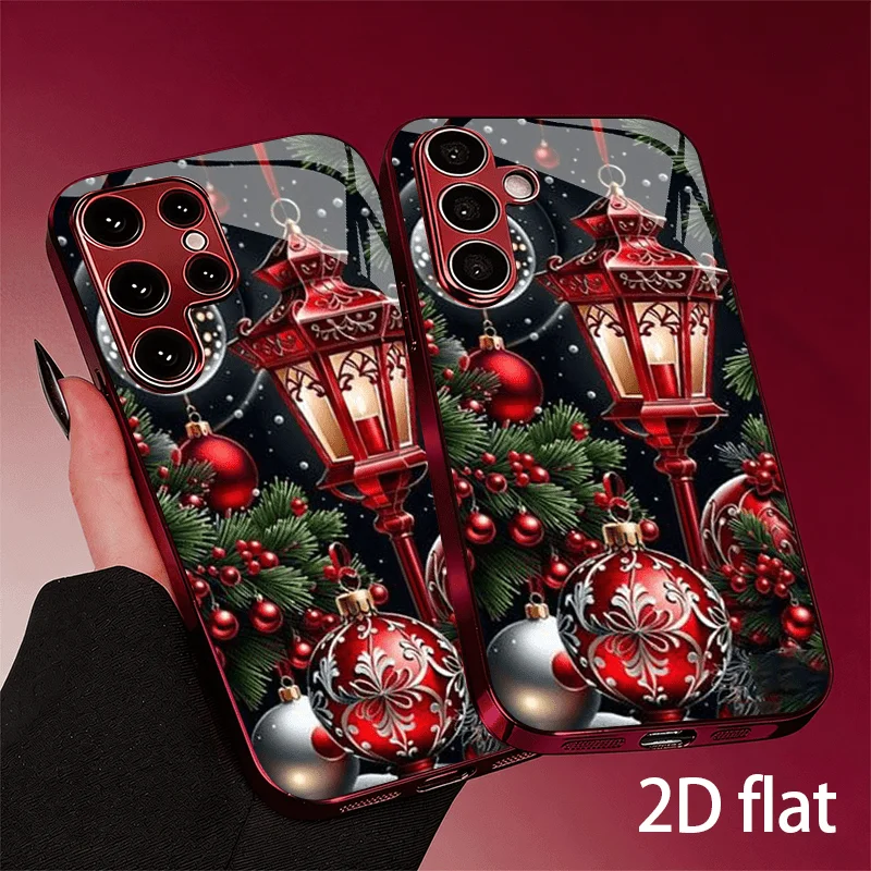 Wine Red Electroplated Glass phone case for Samsung Galaxy S26 S25 Ultra Cover Shockproof Back Shell festival Christmas Edition