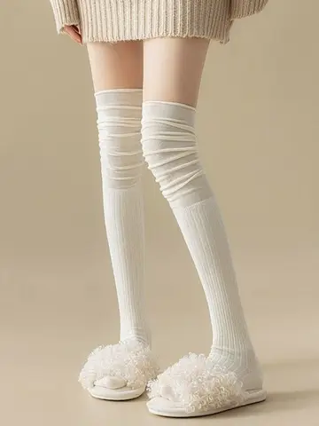 1/3/5Pairs Knee High Socks Thin Long Stacked Socks Women's High Solid Colour Patchwork Socks High Elasticity Stockings