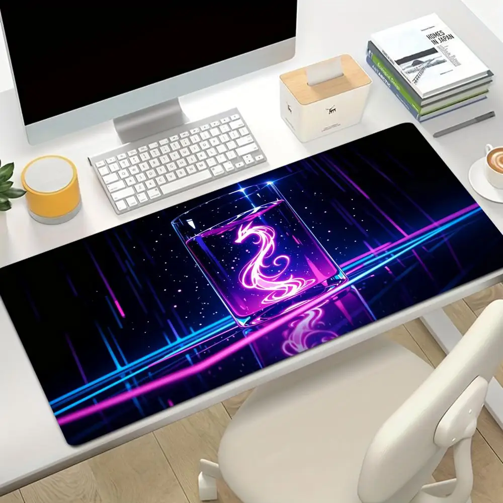 Anime Playmat Neon Glowing Magical Snake In Glass Bottle Mousepad Large Size For Office Desktop Bedroom Learning Table Mat