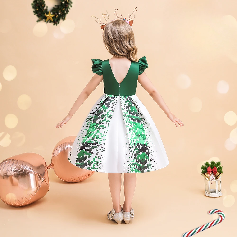 Vestido de Navidad para niñas de 2 a 10 años, traje de princesa con estampado de lunares verdes, ropa de boda