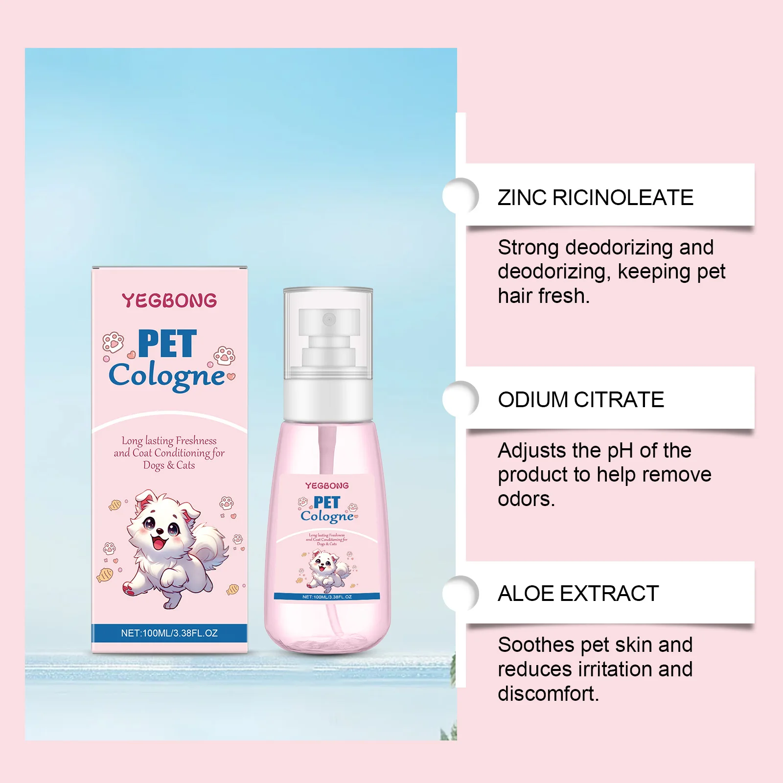 YEGBONG Pet Cologne It Emits the Scent of Baby Powder, Keeps Pets Fresh and Pleasant for a Long Time, and Avoids Odor