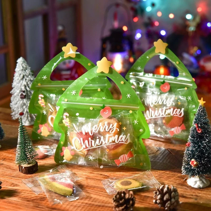 Christmas Festival Gift Bags Xmas Tree Cookies Candy Bag For Children's Birthday Party Decor Sweets Package 6/10PCS