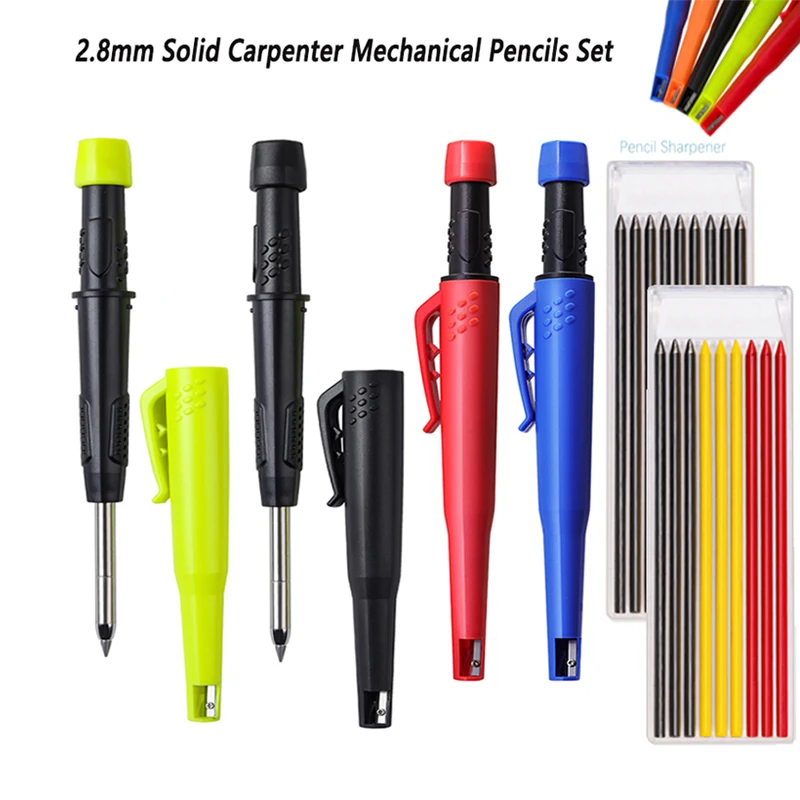Juego de lápices para carpintería, marcador de lápiz mecánico de Agujero profundo de 2,8mm con sacapuntas incorporado para carpintero, arquitecto de carpintería