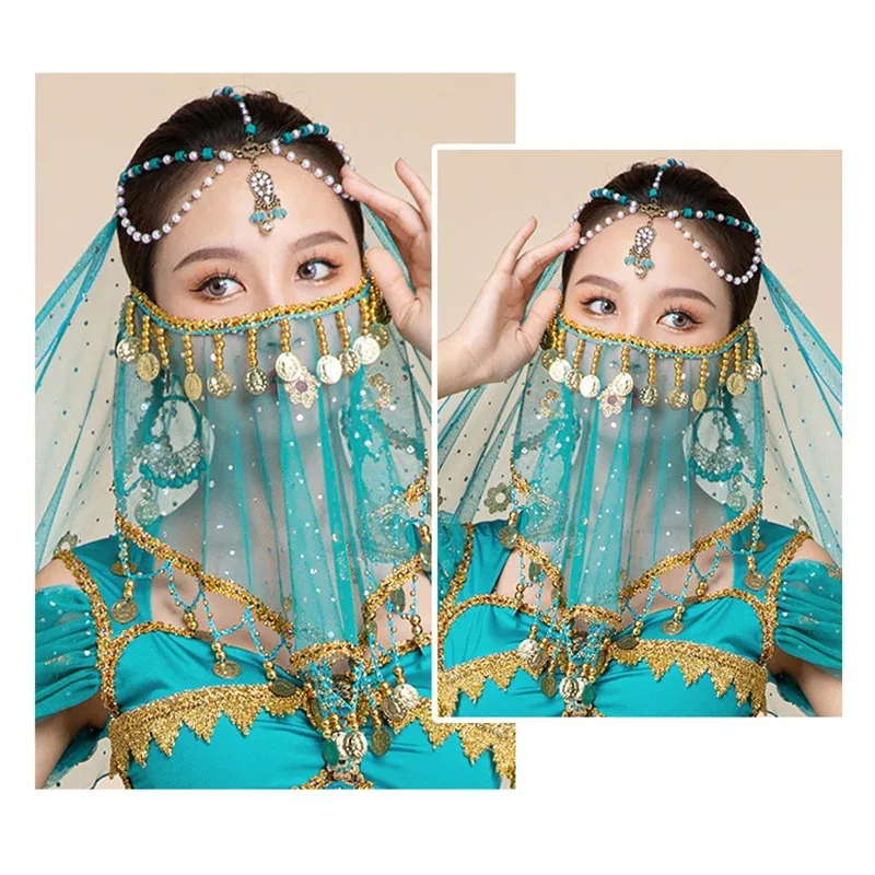 Paillettes da donna Velo per il viso di danza del ventre indiana Lady Dance Face Maschera per travestimento tribale Sciarpa avvolgente Accessorio per prestazioni