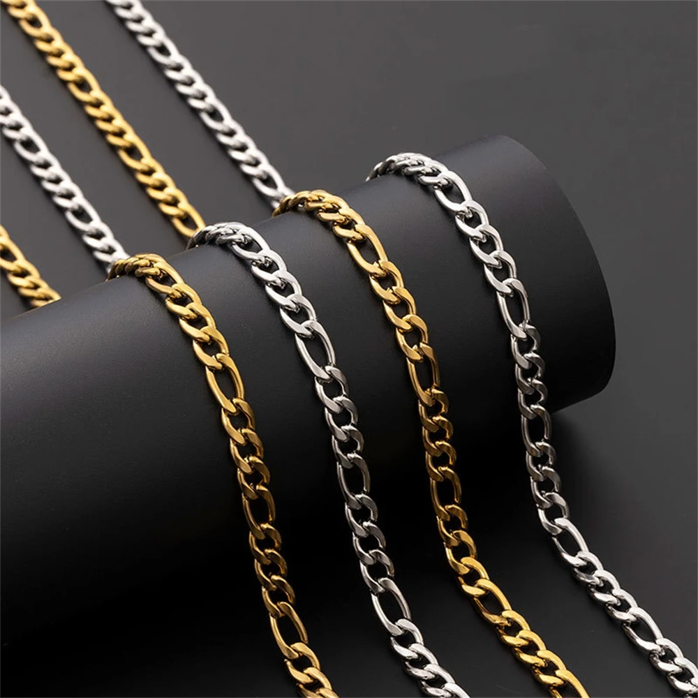 5 mm Edelstahl Figaro-Kettenhalskette für Männer, silberfarben, einfache Kettenhalskette für Frauen, Hip-Hop-Schmuck, Party-Accessoires – Detail 1