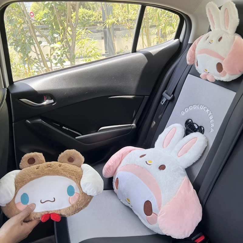 Very Cute Kuromi My Melody Cinnamoroll Headrest Back Cushion Kawaii Japanese Style Car Decoration Nap Pillow Blanket Girl