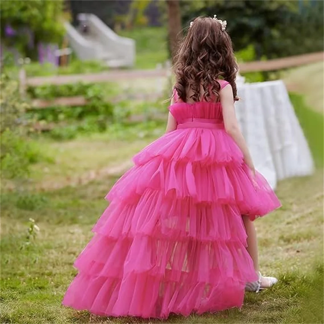 Vestido de flores con lentejuelas para niña, vestido de cumpleaños con cuello cuadrado, Media manga, bonito vestido de princesa para bebé, primera comunión